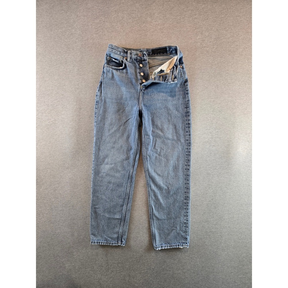 AllSaints Debbie Jeans Women 25 Blue High Rise Tapered Cotton Lyocell Button Fly